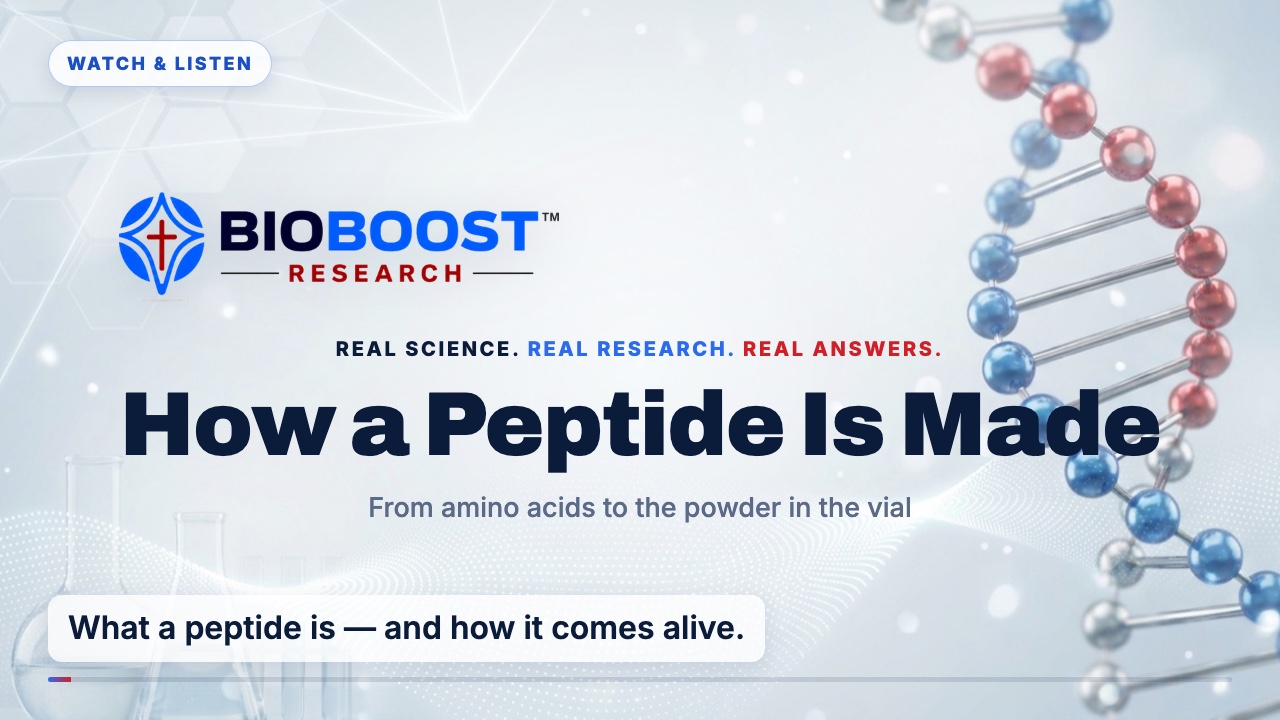 Glowing molecular illustration of a peptide chain